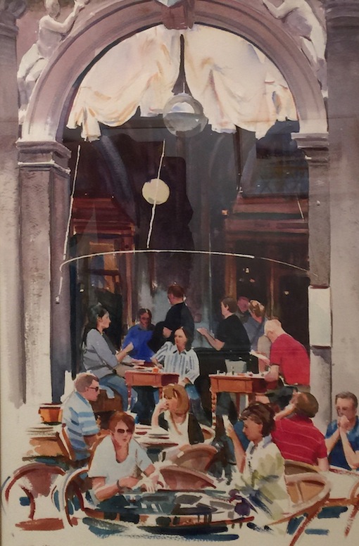 Richard Bolton| Drinks at St Marks Square |  watercolour | McATamney Gallery and Design Store | Geraldine NZ